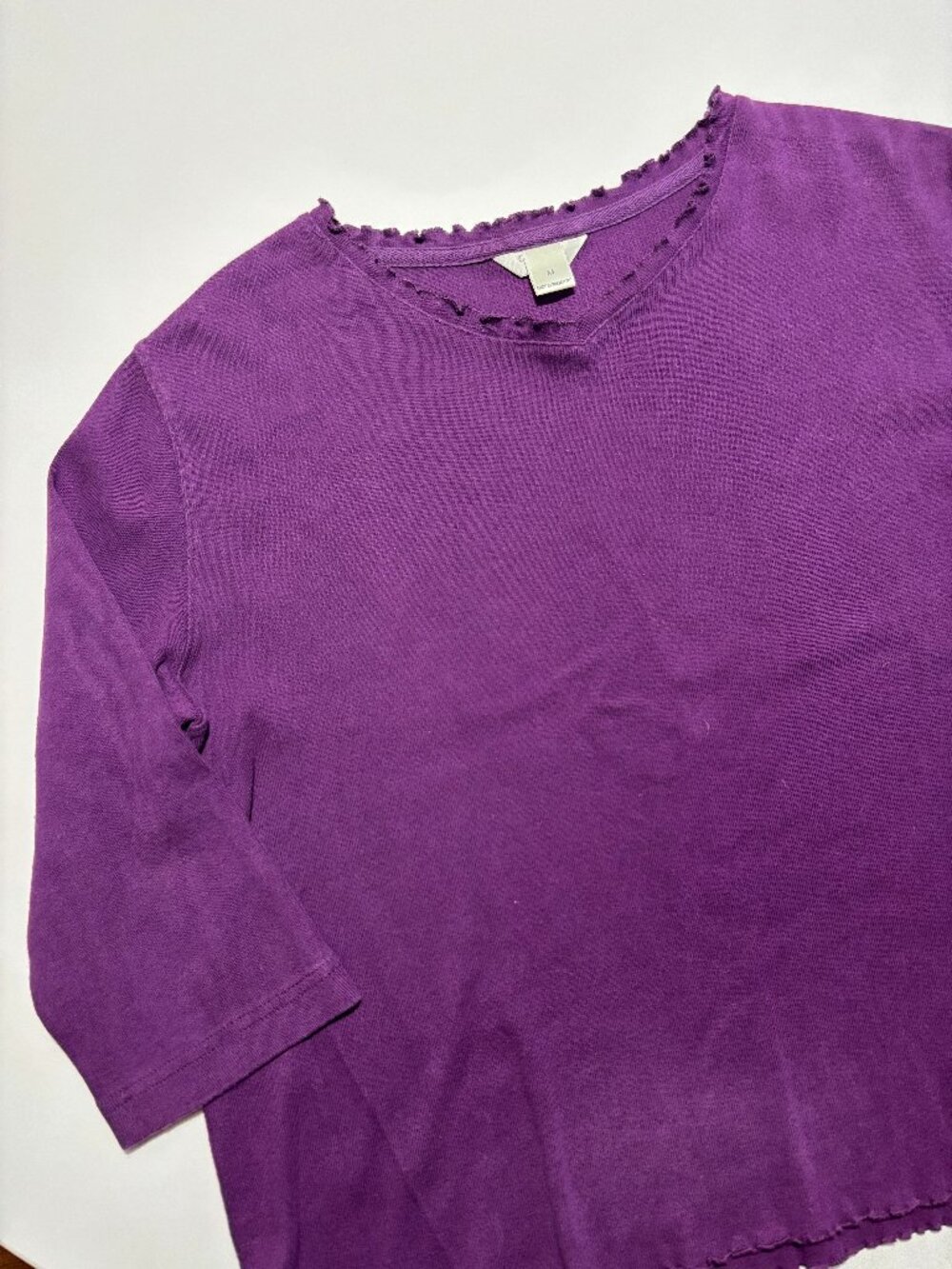 Christopher & Banks Purple Plum Whimsy Cotton 3/4 Long Sleeve Top